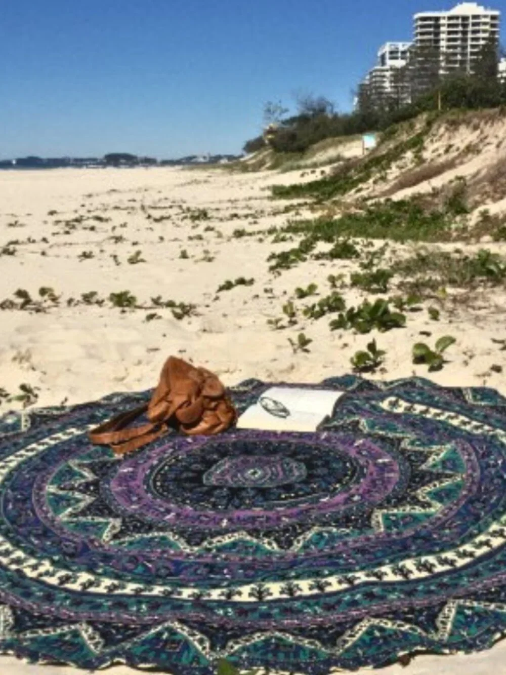 Purple Green Bohemian Round Beach Blanket Tablecloth Tapestry Dorm Hippie NEW